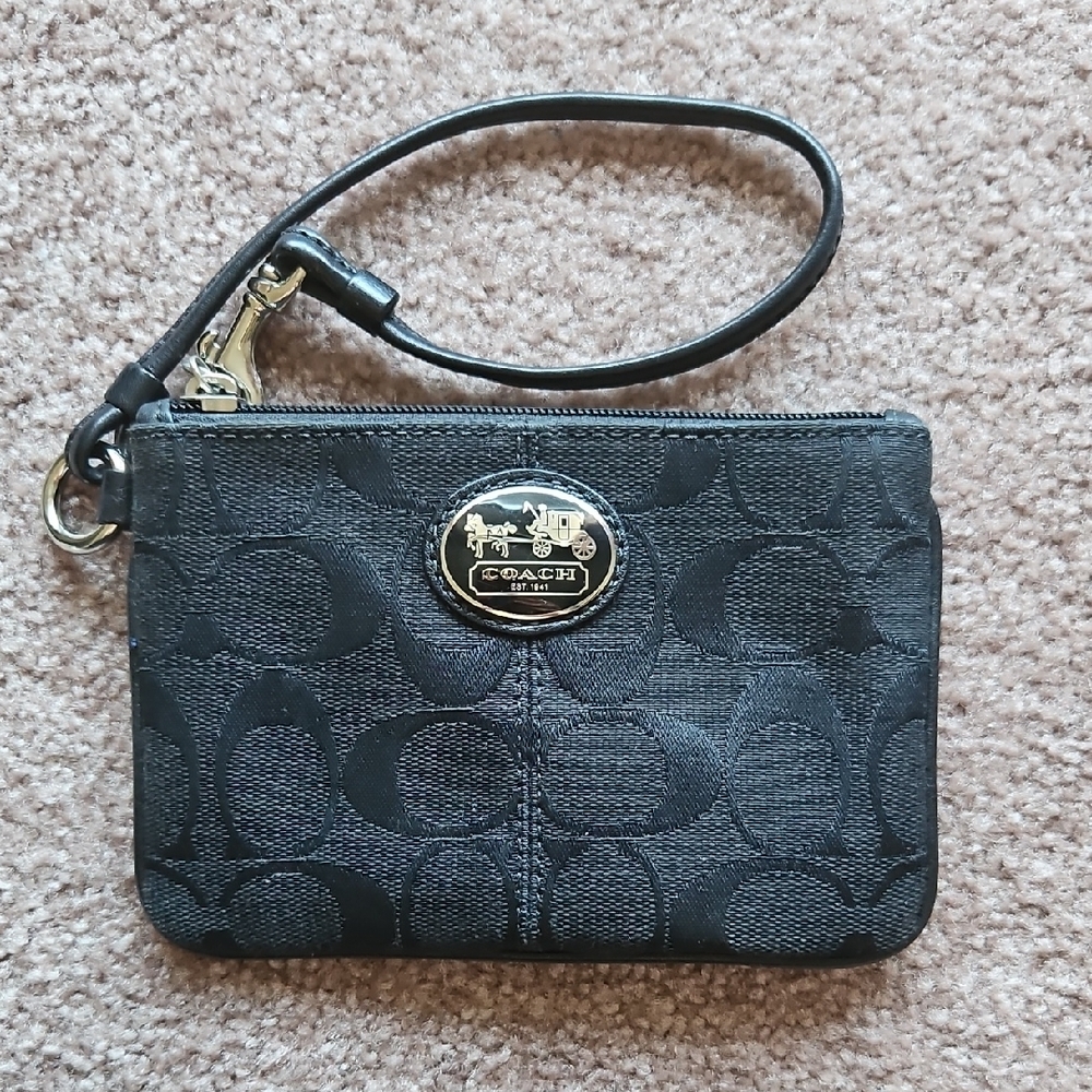 Coach Black Wristlet Clutch with Signature Monogram